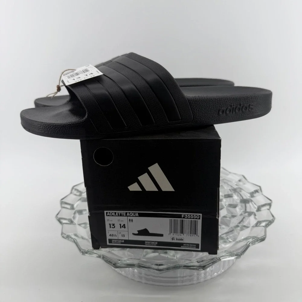 adidas Adilette Aqua Slides‎ Core Black Mens 13 Womens 14 F35550 Sandals NEW